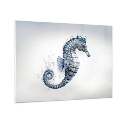 Üveg kép - Kék csikóhal világos háttéren rajzstílusban - 70x50cm - A természet finom tréfája - Modern fali dekoráció nappalihoz és hálószobához ARTTOR