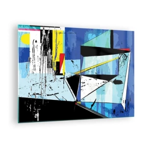 Üveg kép - Absztrakt geometrikus kompozíció kék árnyalatokban - 70x50cm - Szögből nézni a világot... - Modern fali dekoráció nappalihoz és hálószobához ARTTOR