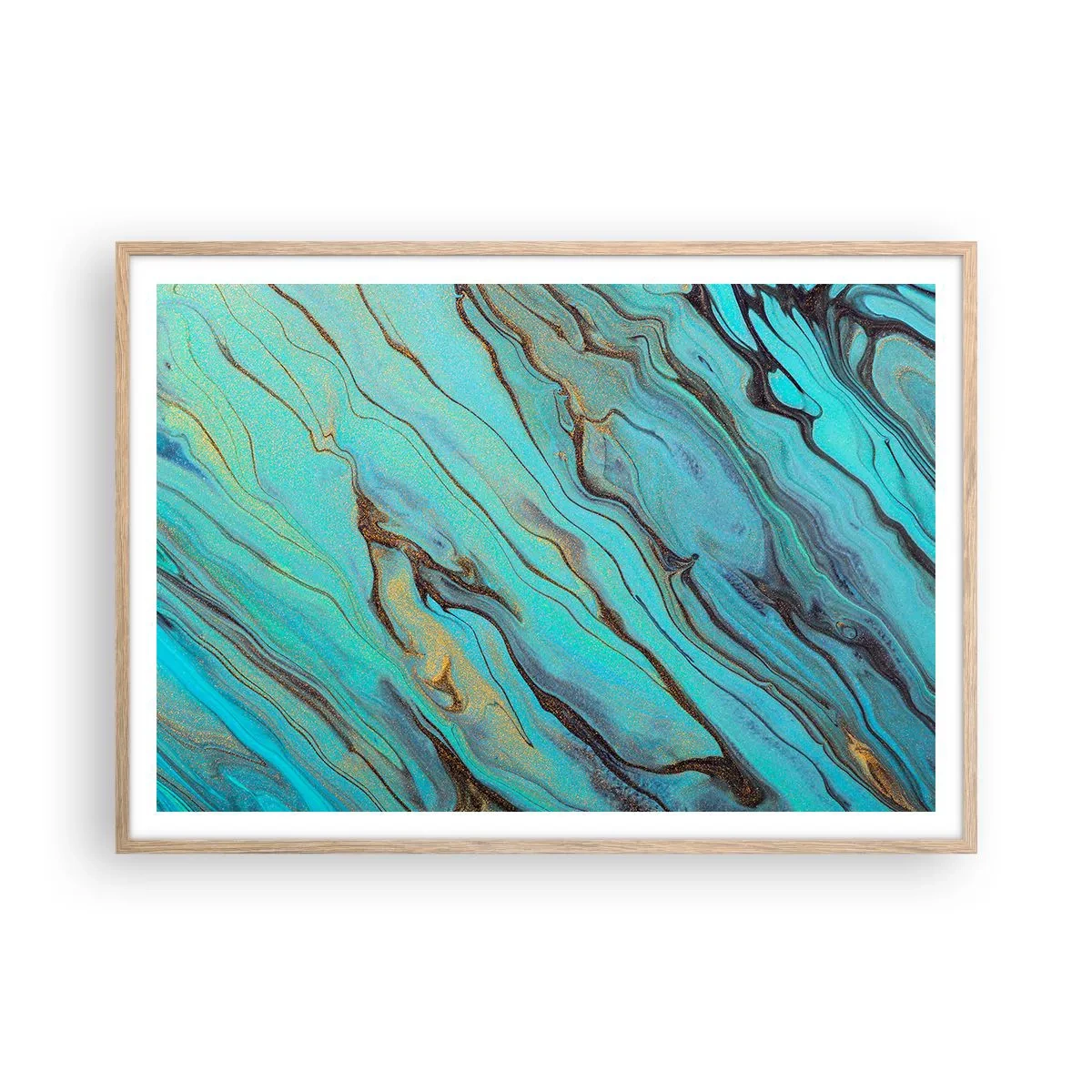 Poszter világos tölgy keretben - Türkiz árapály - 100x70 cm