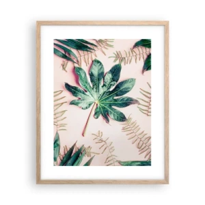 Poszter világos tölgy keretben - A zöld tanulmánya a rózsaszín háttérben - 40x50 cm