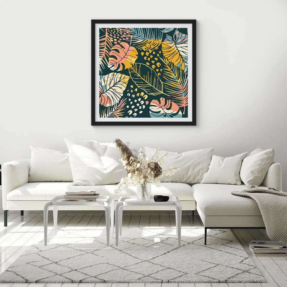 Poszter fehér keretben - Leveles fantázia - 60x60 cm