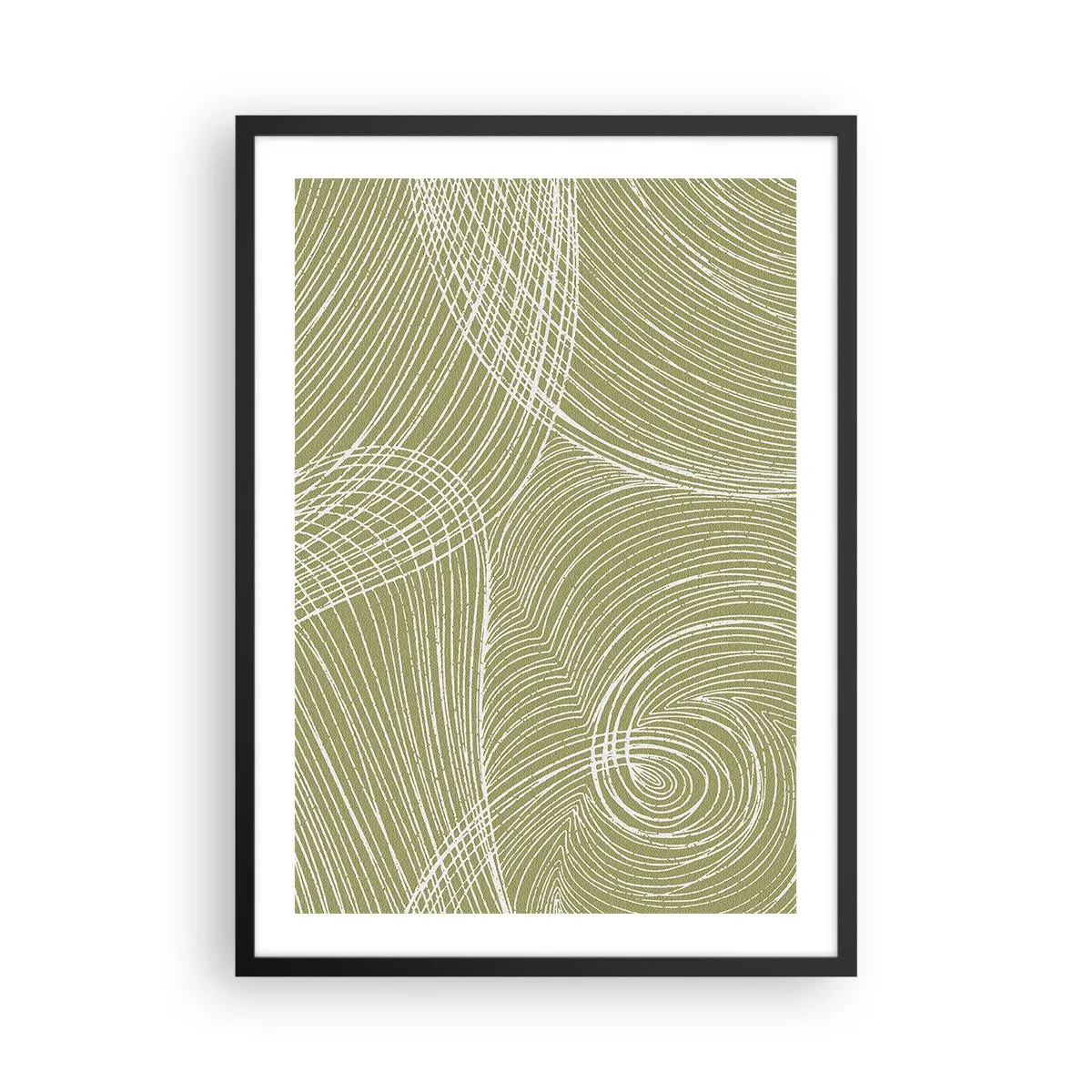 Poszter fehér keretben - Zöld árnyalatú absztrakt kompozíció dinamikus vonalakkal. - 50x70cm - Bonyolult absztrakció fehérben - Modern fali dekoráció nappalihoz és hálószobához ARTTOR