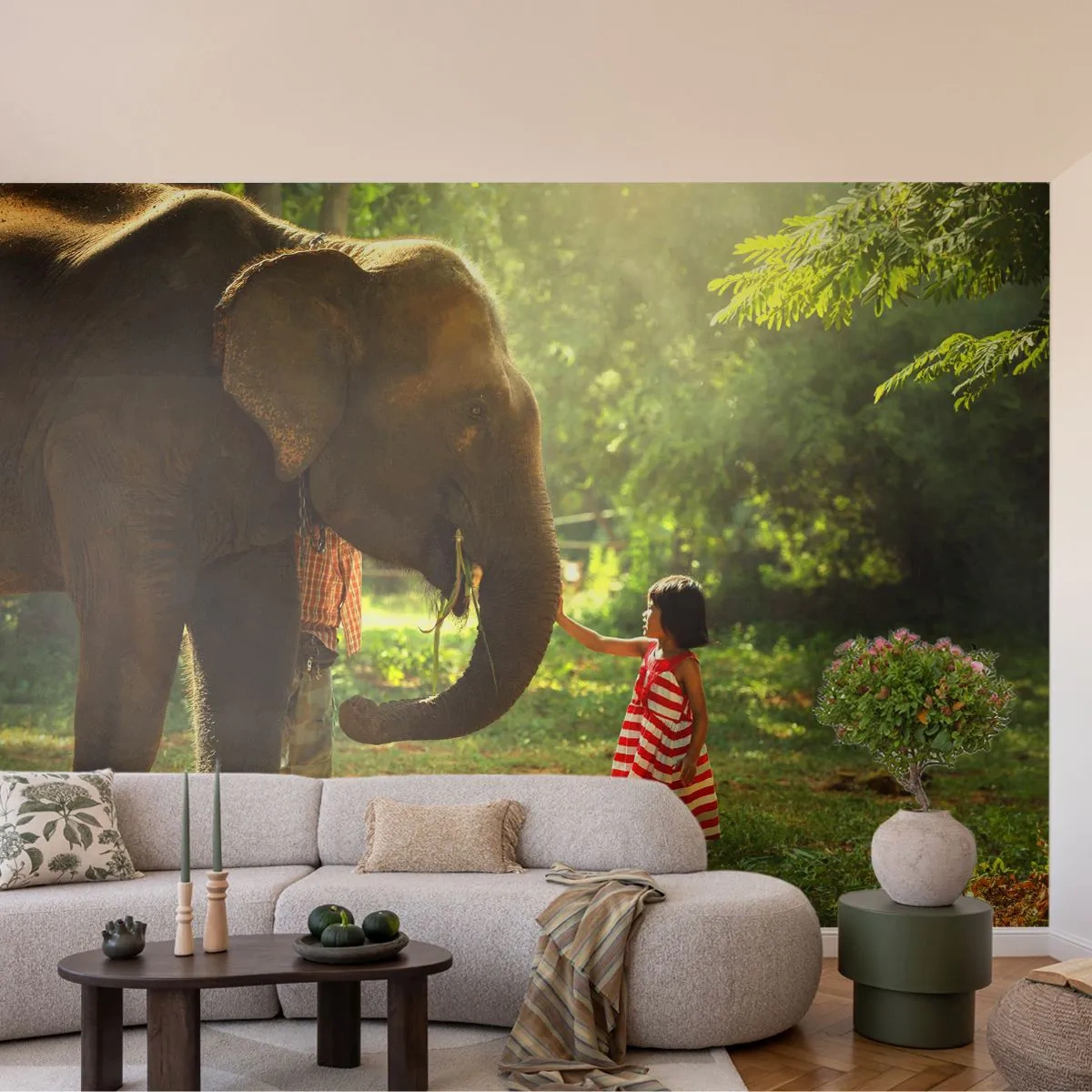Fotótapéta Premium Canvas - A barátság ereje - Állatok, Elefánt, Lány - 100x70 cm