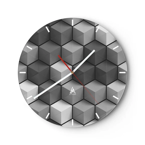 Falióra, Óra - 3D-s köbös alakzatok geometriai elrendezésben - 30x30cm - Kubista kirakós - Modern fali dekoráció nappalihoz, konyhához és hálószobához ARTTOR