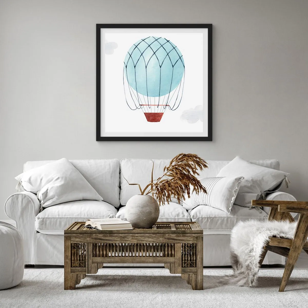 Poszter fehér keretben - Minden a felhőkben - 60x60 cm