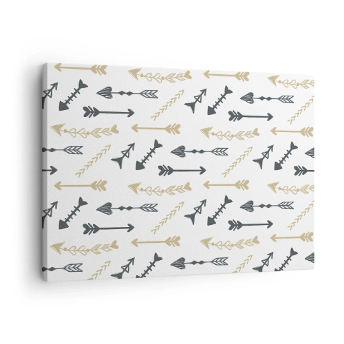 Vászonkép - Minimalista minta bézs és szürke színű nyilakkal. - 70x50cm - Az íjász álma - Modern fali dekoráció nappalihoz és hálószobához ARTTOR