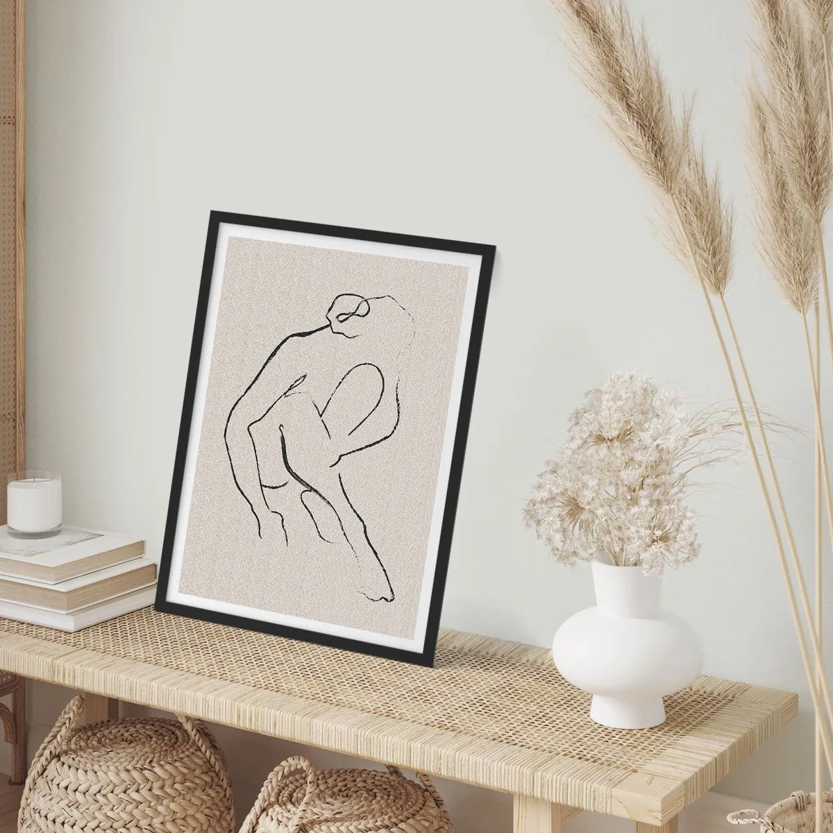Poszter fehér keretben - Egy minimalista vázlat egy női sziluettről - 50x70cm - Intim vázlat - Modern fali dekoráció nappalihoz és hálószobához ARTTOR