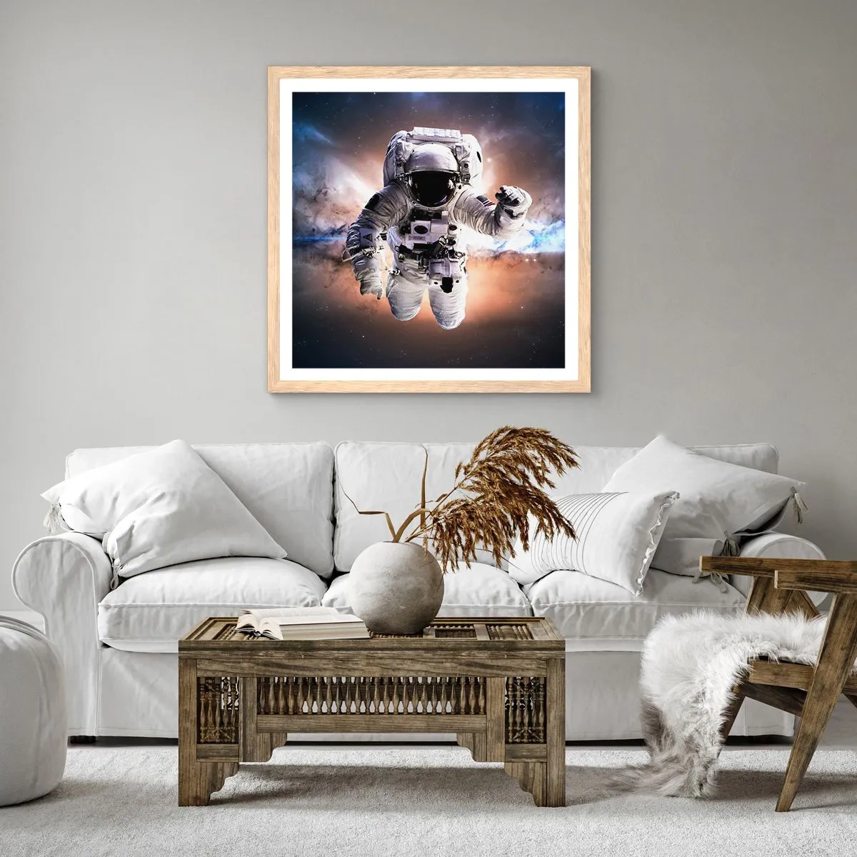 Poszter világos tölgy keretben - Üdvözlet az űrből - 40x40 cm