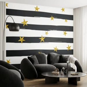 Öntapadós Fotótapéta Deluxe Sticker - Mindannyian szerencsés csillag alatt születtünk - Grafika, Arany csillag, Fekete-fehér csíkok - 350x256 cm