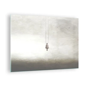 Üveg kép - Egy alak egy hintán lebeg az égen - 70x50cm - A bennünk lévő gyerek - Modern fali dekoráció nappalihoz és hálószobához ARTTOR