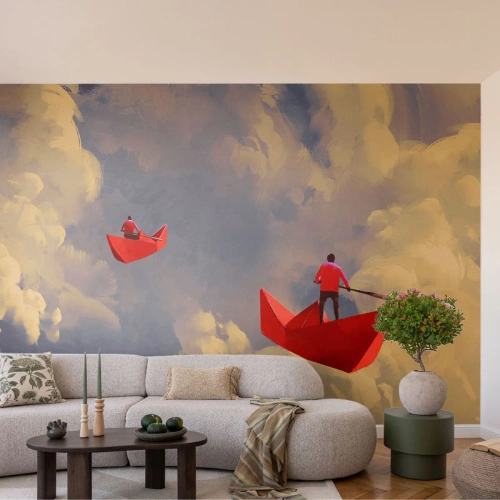 Fotótapéta Standard Eco - Szürreális jelenet úszó hajókkal - 100x70cm - Álmodozók expedíciója - Modern fali dekoráció nappalihoz és hálószobához ARTTOR