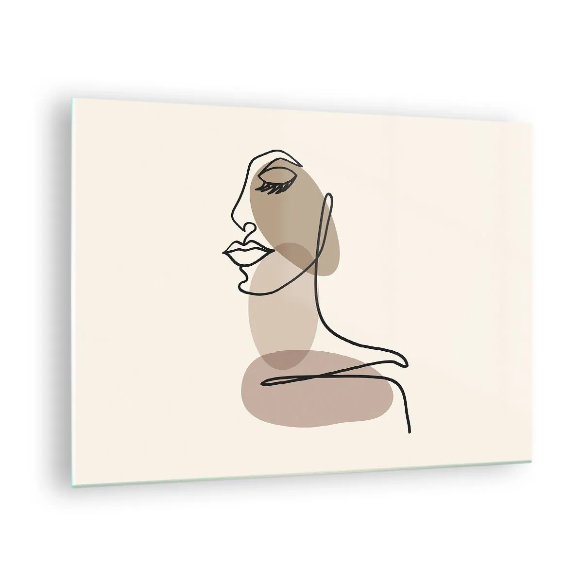 Üveg kép - Minimalista női portré, folyamatos vonallal. - 70x50cm - Egy bizonyos szépségvonal - Modern fali dekoráció nappalihoz és hálószobához ARTTOR