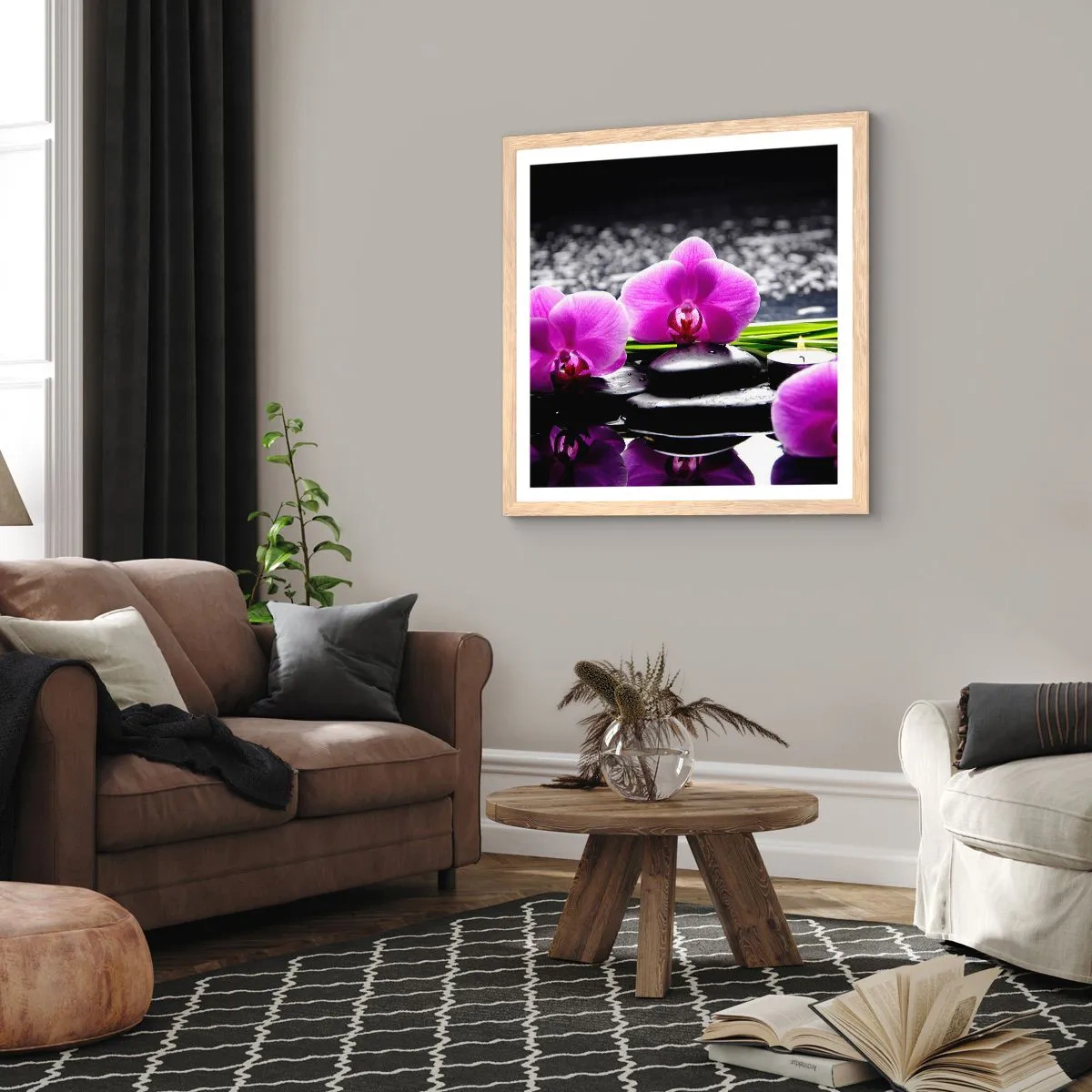 Poszter világos tölgy keretben - Elmerülni a békében és a csendben - 60x60 cm