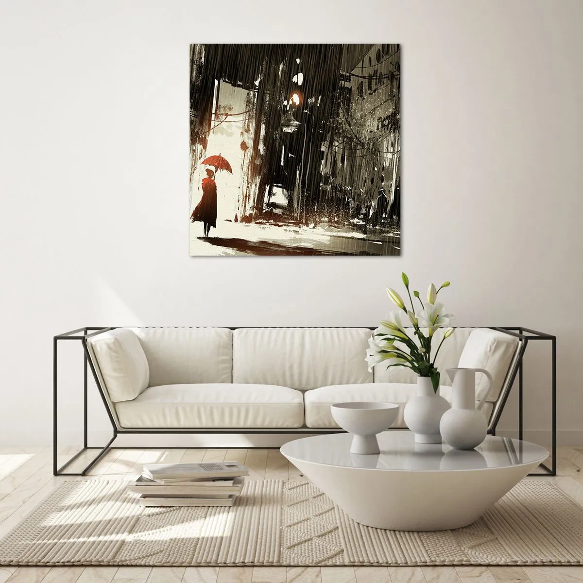 Üveg kép - A vörös esernyő költészete - 70x70 cm