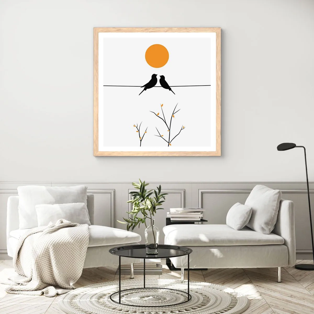 Poszter világos tölgy keretben - Fülemüle este - 60x60 cm