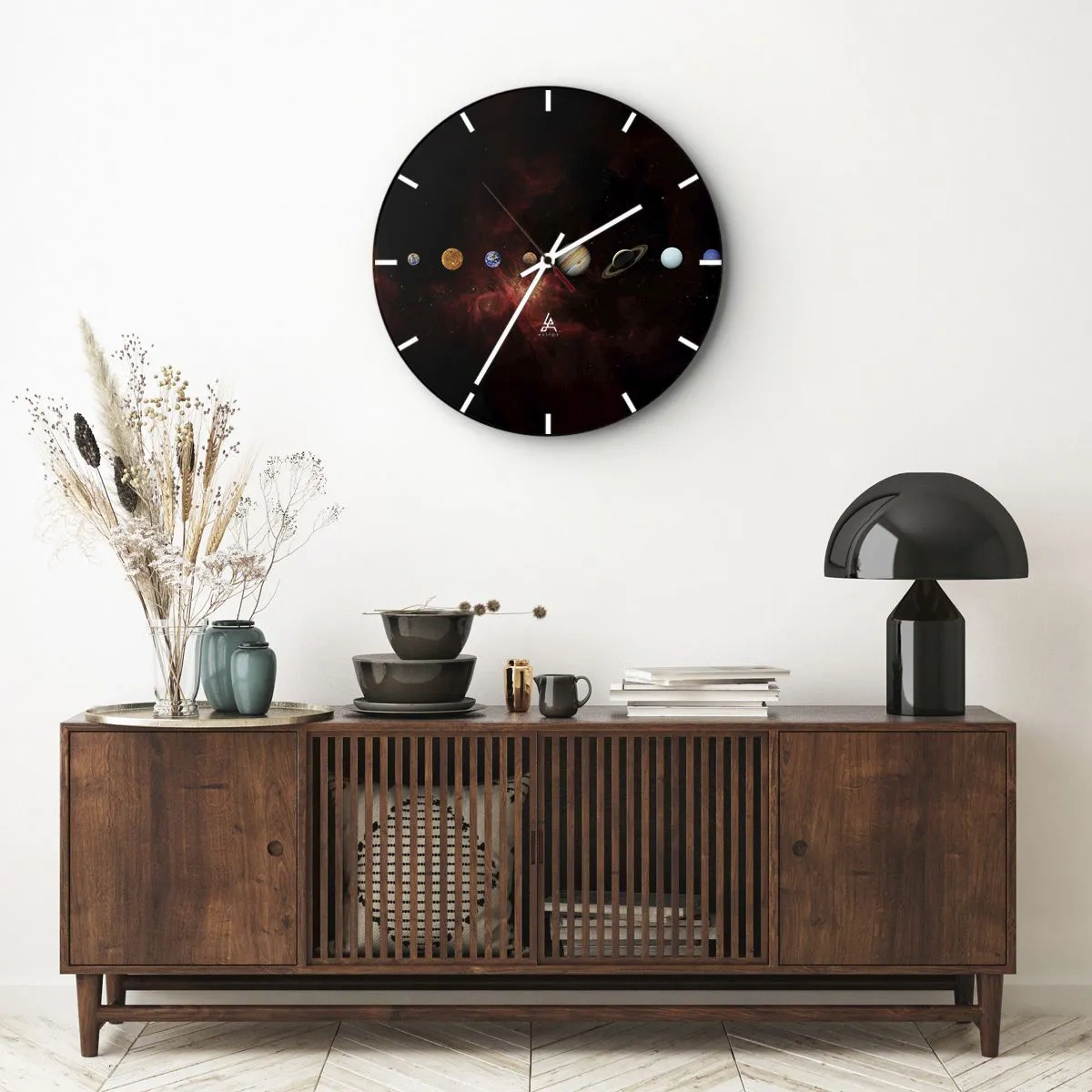 Falióra, Óra - Naprendszer bolygói egy fekete galaxis hátterében - 30x30cm - A szomszédságunk - Modern fali dekoráció nappalihoz, konyhához és hálószobához ARTTOR