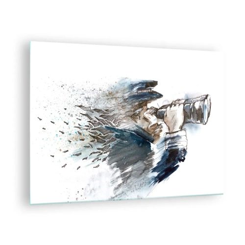 Üveg kép - Egy férfi távcsővel egy dinamikus akvarell kompozícióban - 70x50cm - Tíz a Beaufort-skálán! - Modern fali dekoráció nappalihoz és hálószobához ARTTOR