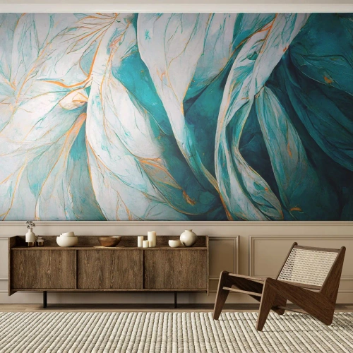 Fotótapéta Premium Sand - Kék absztrakció arany motívummal - Darab, Art Deco, Kifinomult - 500x350 cm