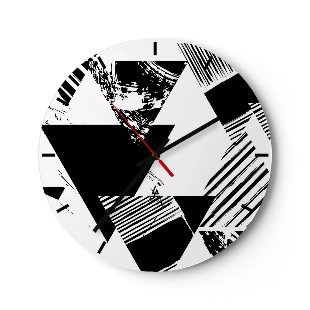 Falióra, Óra - Fekete-fehér geometrikus kompozíció háromszögekkel - 30x30cm - Háromszögek esője - Modern fali dekoráció nappalihoz, konyhához és hálószobához ARTTOR