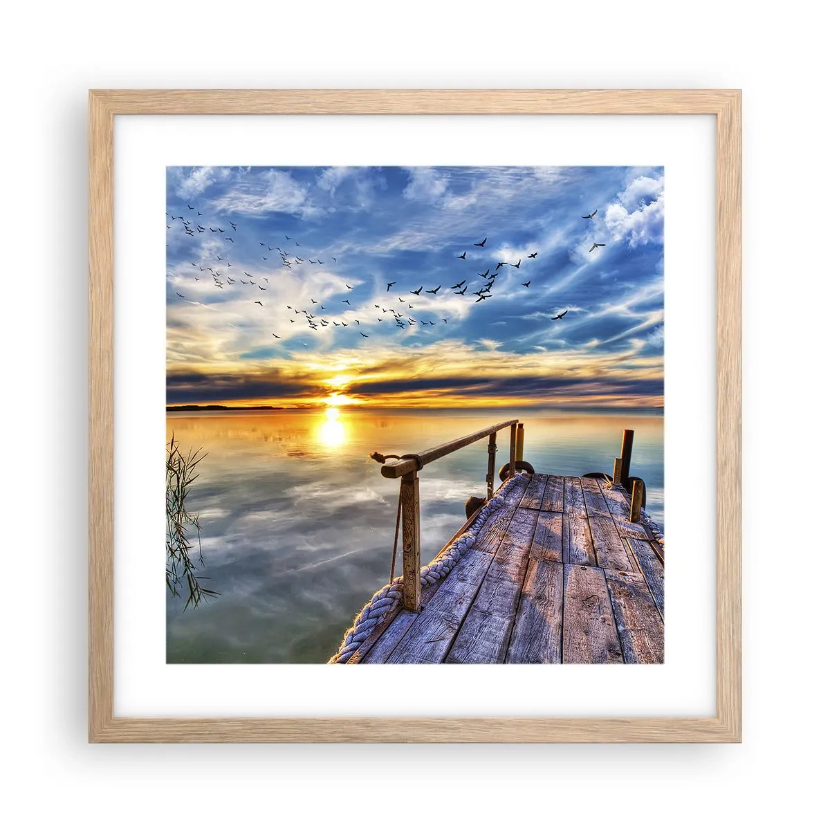 Poszter világos tölgy keretben - Megnyugszik a szél - 40x40 cm