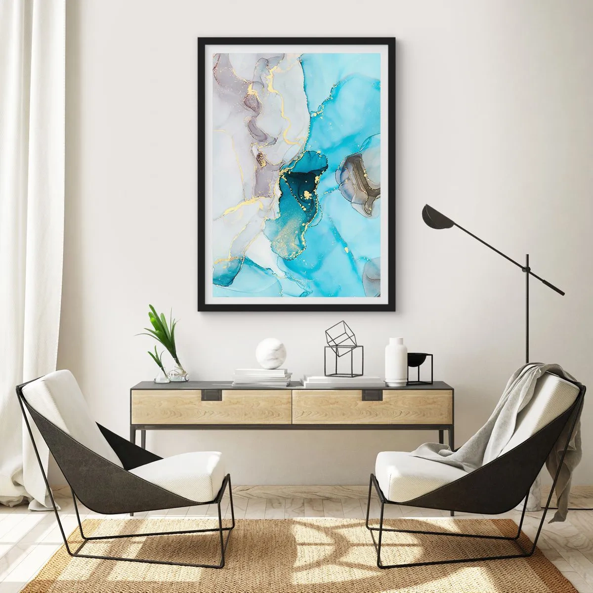 Poszter fehér keretben - Tanulmány a szürke és a türkiz találkozásáról - 30x40 cm