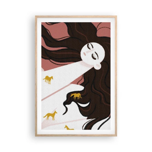 Poszter világos tölgy keretben - Álom egy arany lóról - 61x91 cm