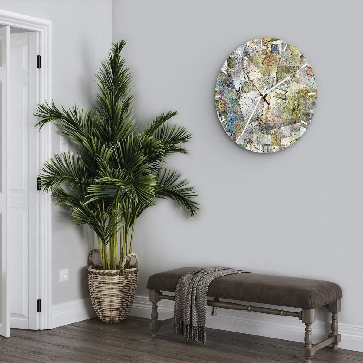 Falióra, Óra - Absztrakt geometriai alakzatok színes mozaikja - 30x30cm - Geometrikus átrendeződés - Modern fali dekoráció nappalihoz, konyhához és hálószobához ARTTOR