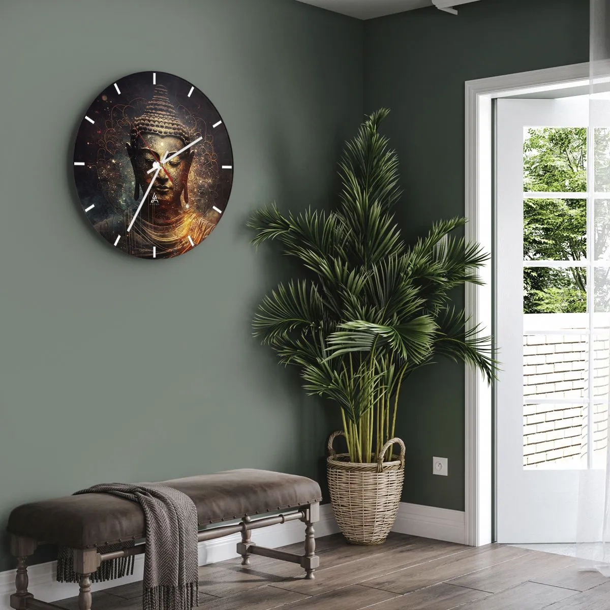 Falióra, Óra - Egy meditáló Buddha arany képe sötét háttér előtt - 30x30cm - Spirituális egyensúly - Modern fali dekoráció nappalihoz, konyhához és hálószobához ARTTOR