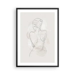 Poszter fehér keretben - Finom nőies sziluett folyamatos vonalvezetésben - 50x70cm - Mint egy érzékeny hangszer - Modern fali dekoráció nappalihoz és hálószobához ARTTOR