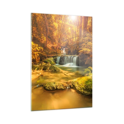 Üveg kép - Erdei vízesés aranyban - 50x70 cm