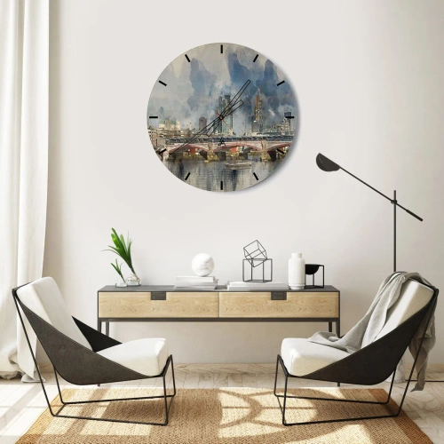 Falióra, Óra - London Bridge és a városkép akvarell stílusban - 30x30cm - London teljes pompájában - Modern fali dekoráció nappalihoz, konyhához és hálószobához ARTTOR