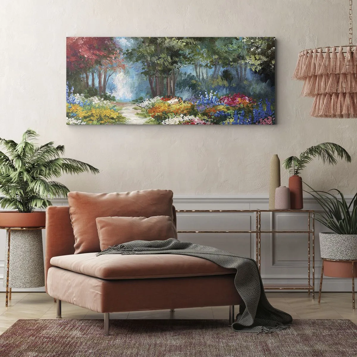 Vászonkép - Erdei kert, virágos erdő - 100x40 cm