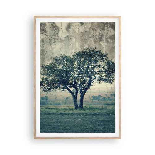 Poszter világos tölgy keretben - Almafa a kék mezőn? - 70x100 cm