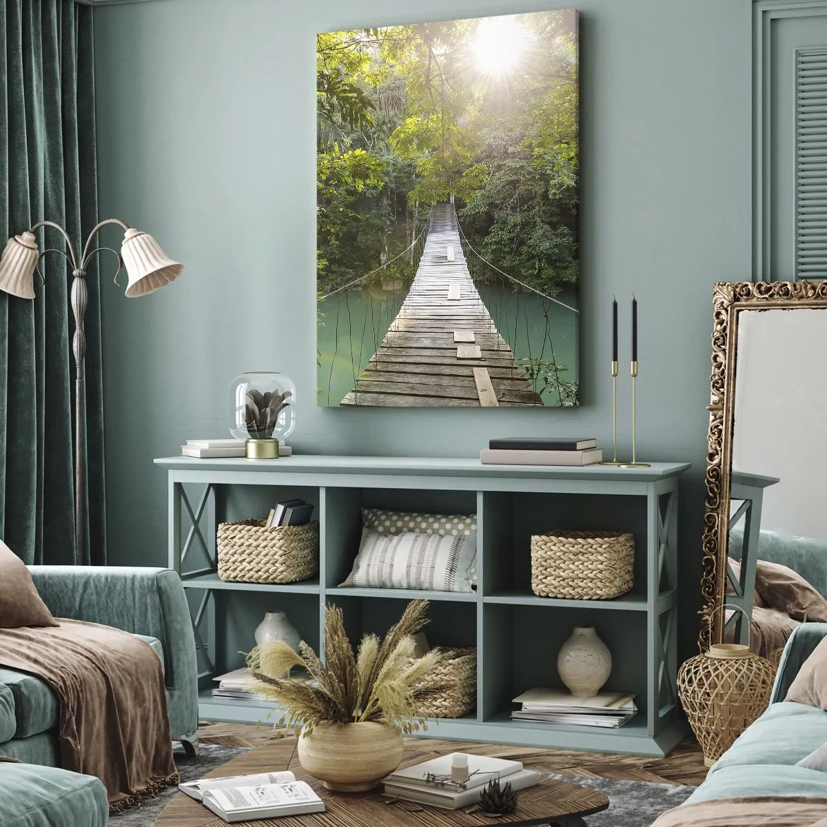 Vászonkép - Az azúrkék vízen át az azúrkék erdőbe - 55x100 cm