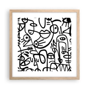 Poszter világos tölgy keretben - Arcok és délibábok - 40x40 cm