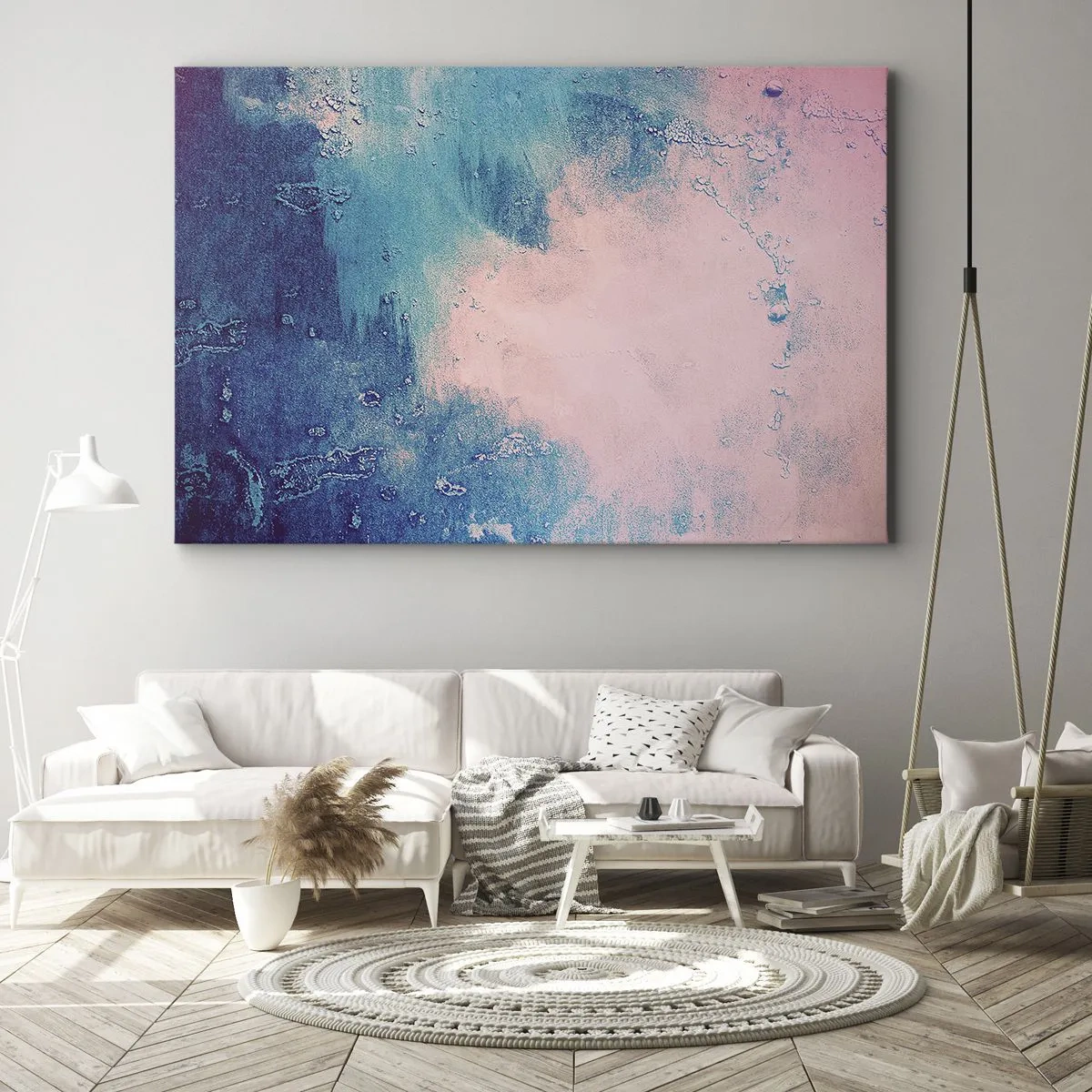 Vászonkép - Absztrakt textúra rózsaszín és kék árnyalatokban - 70x50cm - Kék ölelések - Modern fali dekoráció nappalihoz és hálószobához ARTTOR