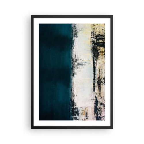 Poszter fehér keretben - Absztrakt kompozíció sötétkék és bézs árnyalatokban - 50x70cm - Vízszintes kompozíció - Modern fali dekoráció nappalihoz és hálószobához ARTTOR