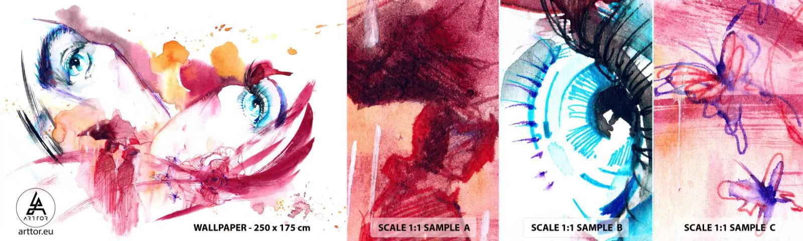 Fotótapéta Minta Öntapadós Deluxe Sticker - A világ a közelségben virágzik - Absztrakció, Női Arc, Női Szemek - 100x30 cm