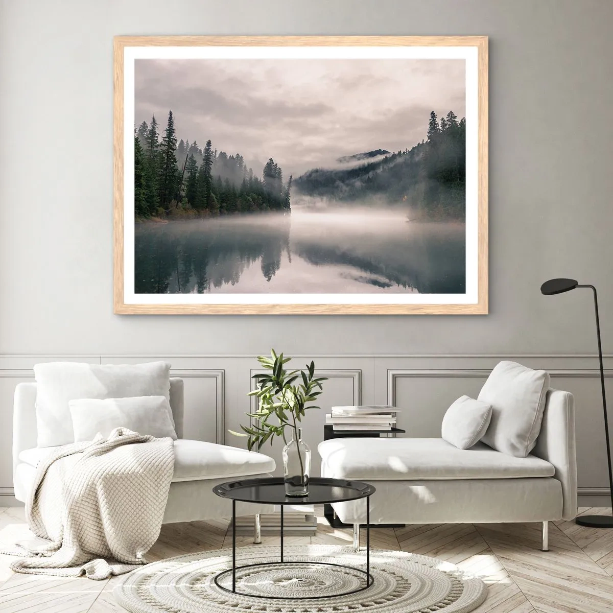 Poszter világos tölgy keretben - Ábrándosan, ködben - 50x40 cm