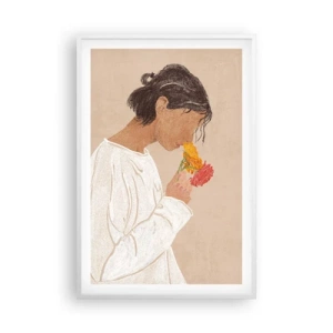 Poszter fekete keretben - Lány és virágok - 61x91 cm