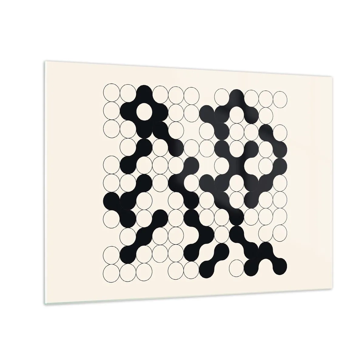 Üveg kép - Összefüggő pontokból álló fekete-fehér grafikus mozaik. - 70x50cm - Kínai játék - variáció - Modern fali dekoráció nappalihoz és hálószobához ARTTOR