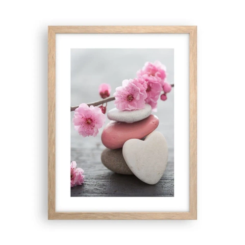 Poszter világos tölgy keretben - Boldogság a cseresznyevirággal - 30x40 cm