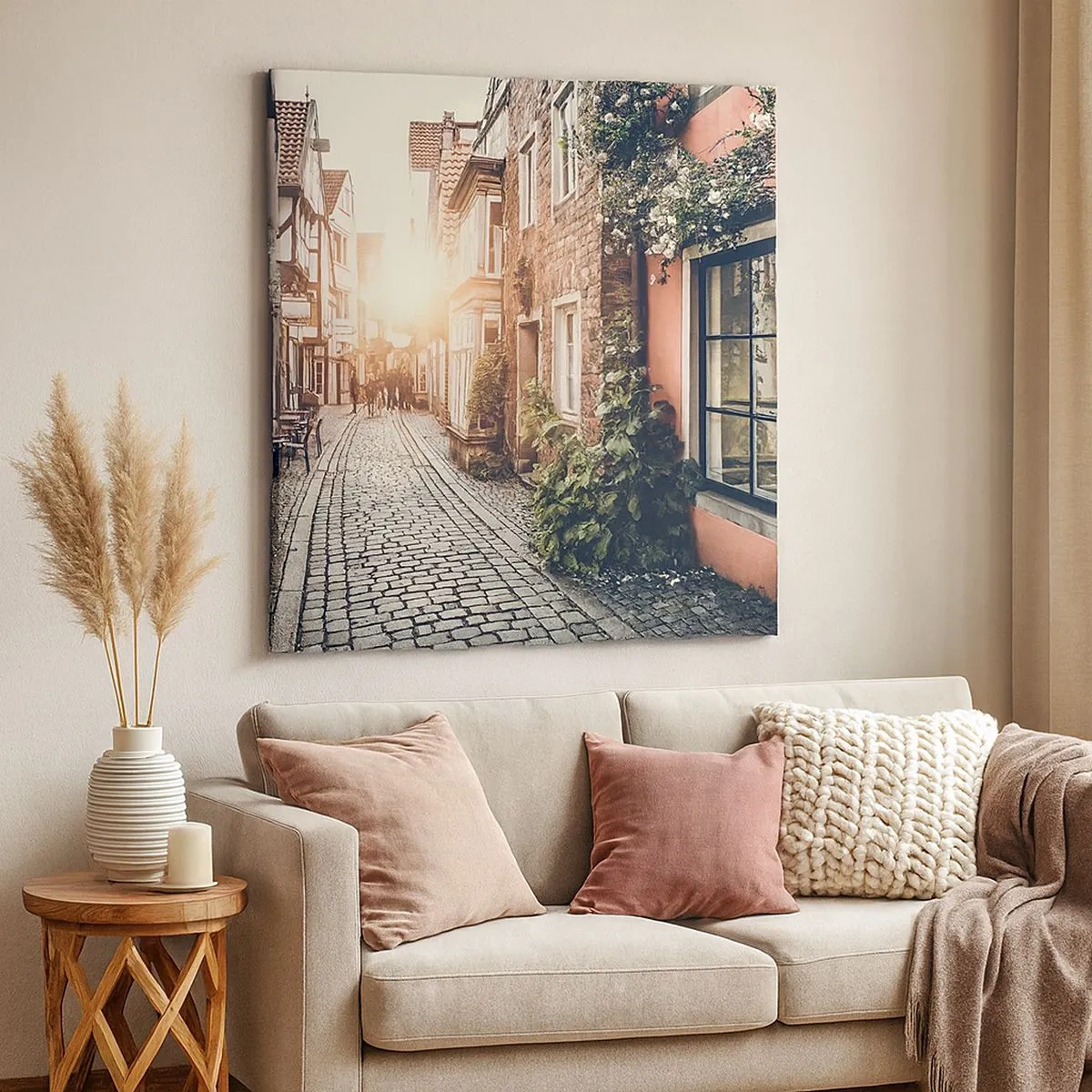 Vászonkép - Rózsa sikátor rózsaszín fényben - 30x30 cm