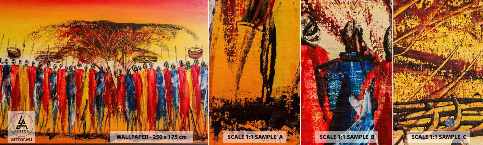 Fotótapéta Minta Standard Eco - Oda, oda, oda oda mennek - Darab, Emberek, Afrika - 100x30 cm