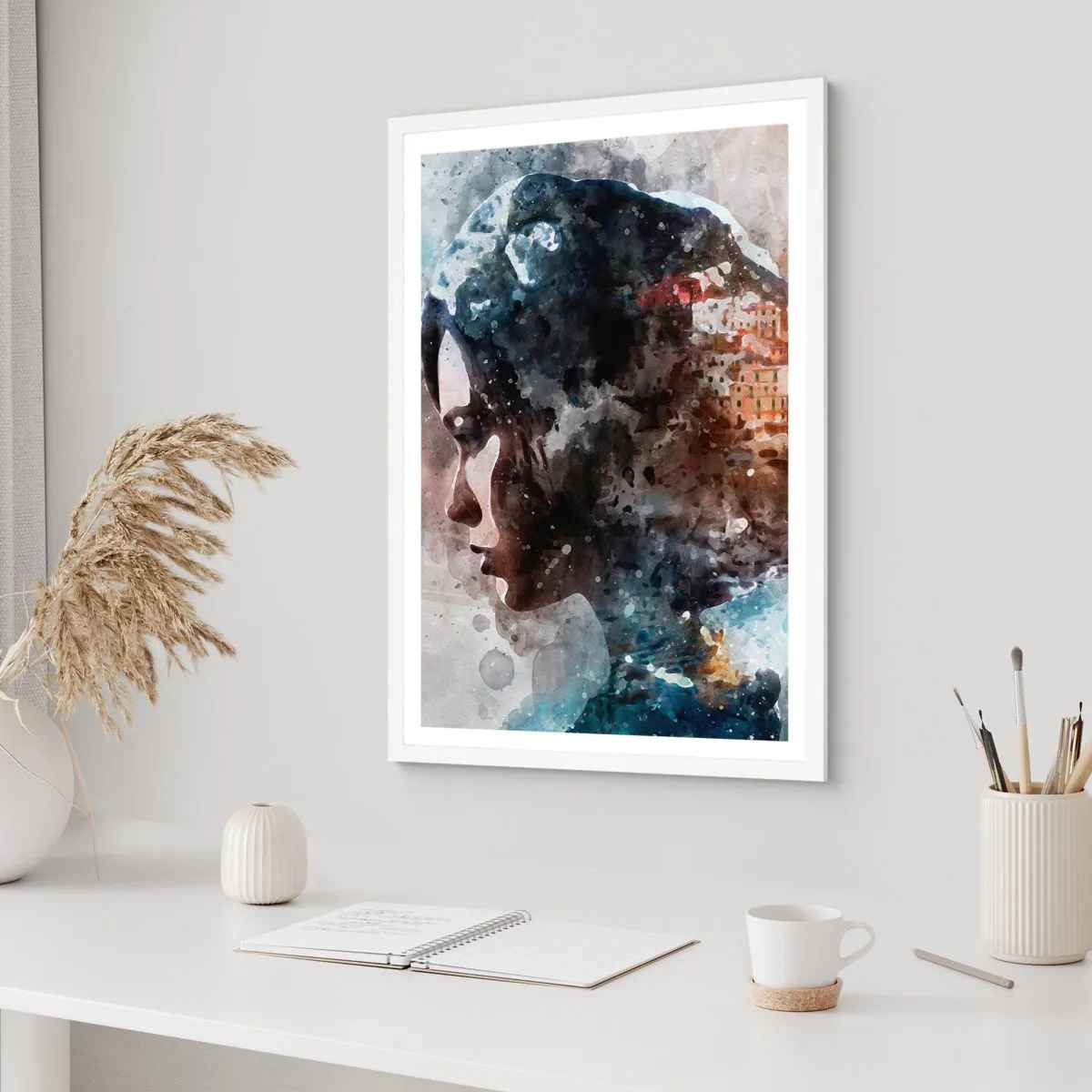 Poszter fekete keretben - Történet egy lányról, várossal a háttérben - 30x40 cm