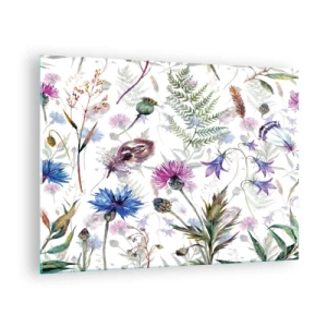 Üveg kép - Vadvirágok és levelek rajzai világos háttéren - 70x50cm - Lengyel herbárium - Modern fali dekoráció nappalihoz és hálószobához ARTTOR