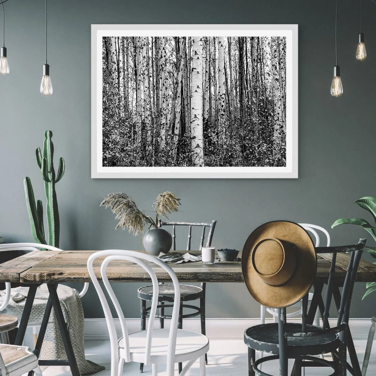 Poszter fekete keretben - Nyírfa oszlopsor - 70x50 cm