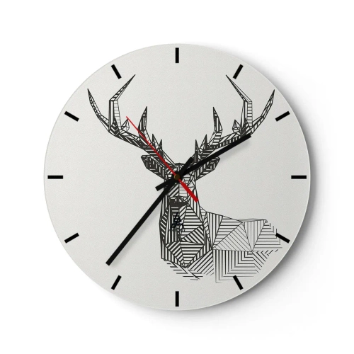 Falióra, Óra - Geometrikus lineáris szarvas világos háttéren - 30x30cm - Szarvas kubista stílusban - Modern fali dekoráció nappalihoz, konyhához és hálószobához ARTTOR