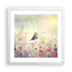 Poszter fekete keretben - Madárportré egy réttel a háttérben - 40x40 cm
