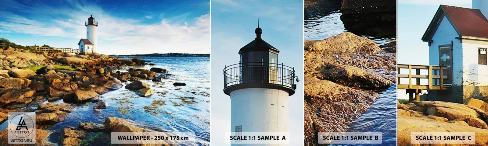 Fotótapéta Minta Öntapadós Deluxe Sticker - Gyertek vissza boldogan, várlak - Tájkép, Világítótorony, Atlanti-óceán - 100x30 cm